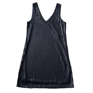 Mini V Neck 90's Y2K Tank Top  Dress L Chic Retro Ribbon Weave Overlay Lined USA